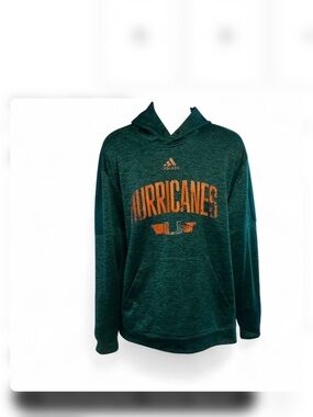 Adidas Men’s Dark Green Hurricanes Pullover Hoodie with Orange Logo XL